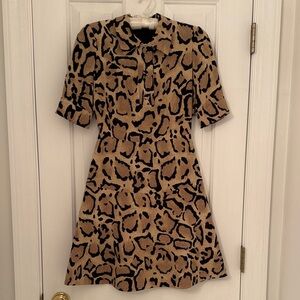 Gucci Tan and Black Animal Print Midi Dress
